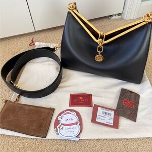 Etro Vela Medium Black Leather Shoulder Bag